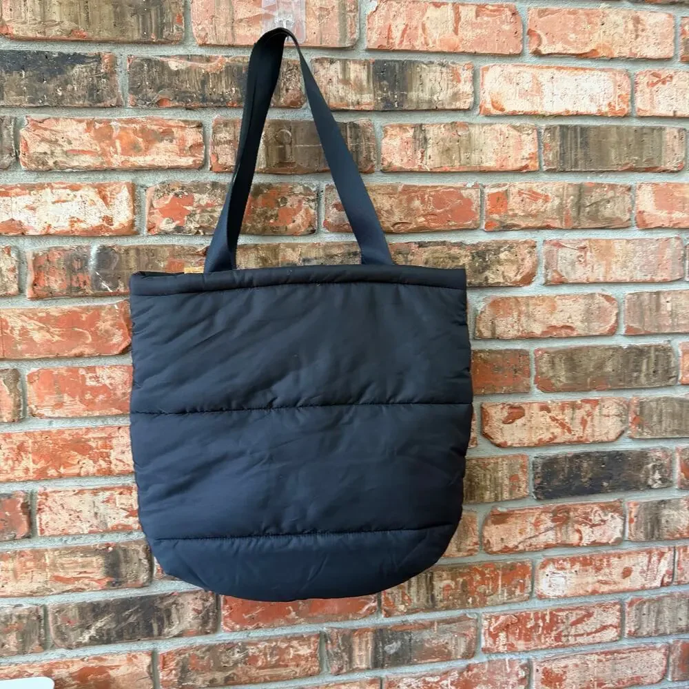 Pink Victoria's Secret NEW Puffer Tote Bag Black Shoulder Bag Casual Carryall
